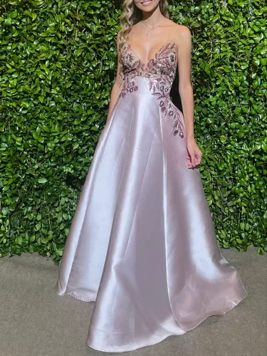Vestido Zibeline Bordado Rosa