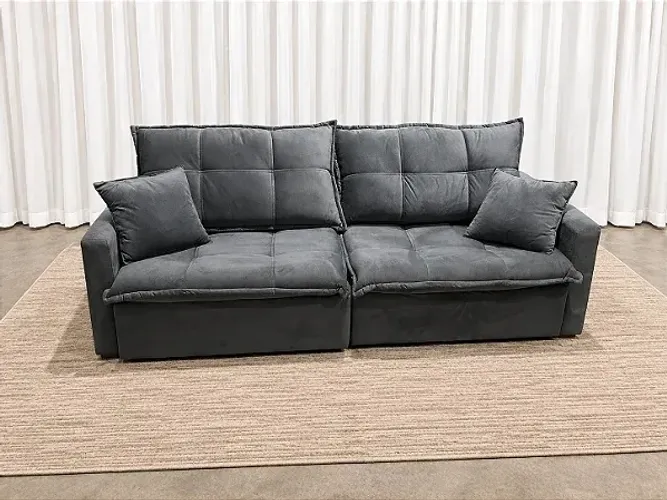 Sofá Cama Mariana 2.25m Sem Caixa D28 Soft 442 - Veludo Cinza/ pronta entrega