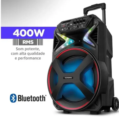 Caixa de Som Mondial 400w Bluetooth Portátil Amplificada USB