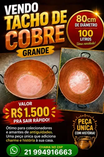 Tacho em cobre de 100 litros raridade
