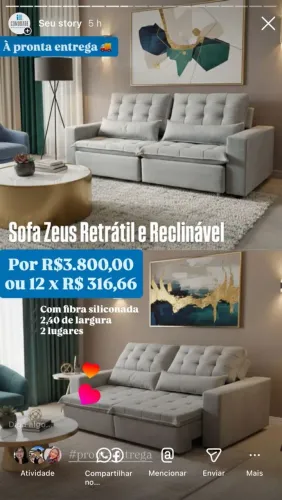 SÓFA ZEUS RETRÁTIL E RECLINÁVEL