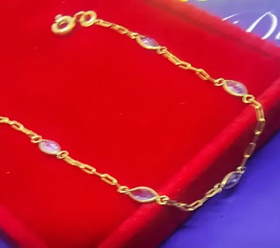 Pulseira Infantil Pedrinhas Ouro 18 Kilates Peso 0.80 Gramas 13 Cm Pedra 2 mm             