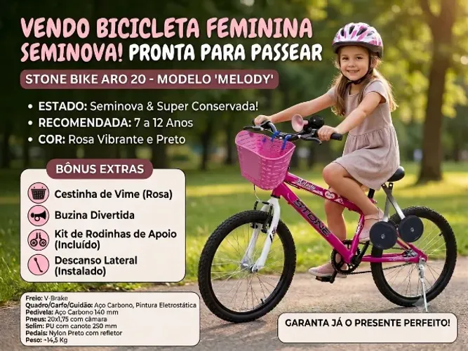 Stone Bike Melody Aro 20 Bicicleta Infantil Seminova Completa