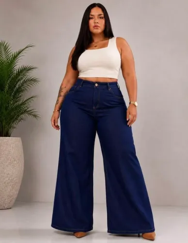 Calça Jeans Feminina Flare Plus Size Com Lycra Retrô moda Blogueira