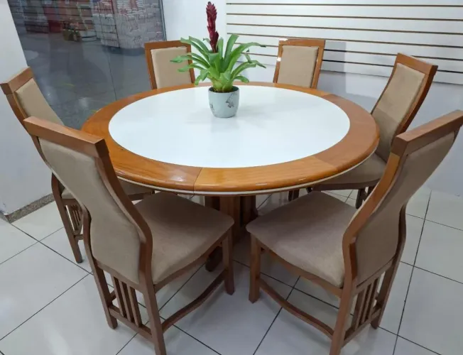 Mesa Com 6 Cadeiras, Madeira Maciça - Alto Padrão - ENTREGA GRÁTIS