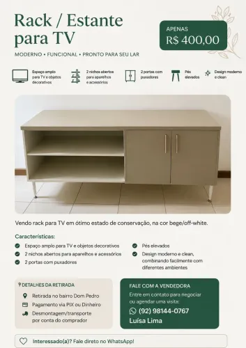 RACK / ESTANTE PARA TV ? R$ 400,00