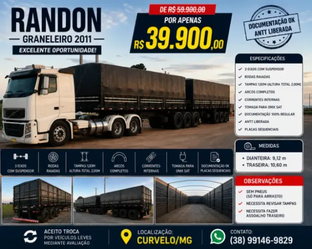 OPORTUNIDADE - Bitrenzao Randon Graneleira 2011