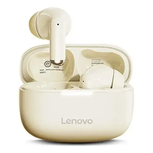 Fone de ouvido branco usado sem fio
