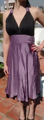 Vestido De Festa Longuete Roxo E Preto Tamanho M Novo