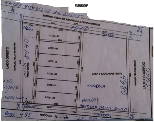 Terreno com aproximadamente 3.000 m2 na AL 485 em Feira Grande/AL
