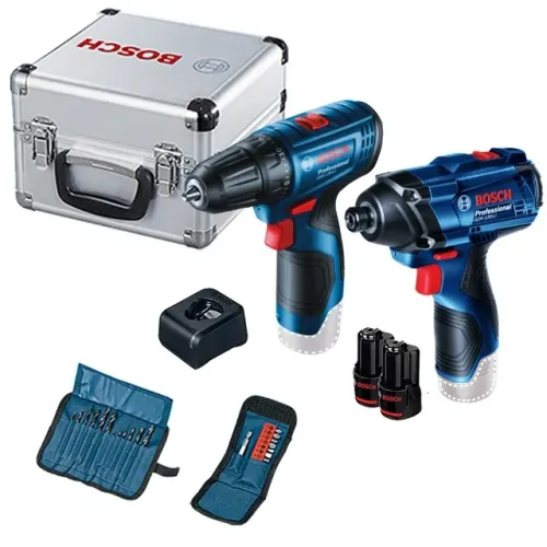 Kit Parafusadeira Furadeira 2 Bat 12v Gsr120 + Gdr120 Bosch + maleta inox