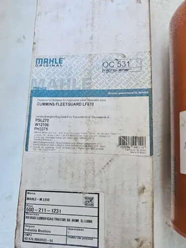 Filtro óleo mahle OC531 cummins novo sem uso