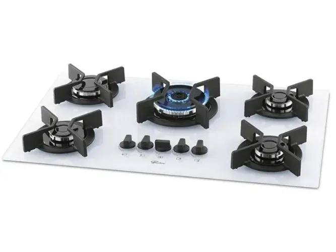 Cooktop Fogão 5 Queimadores Gás Mesa Vidro Branco Puro Bivolt Novo