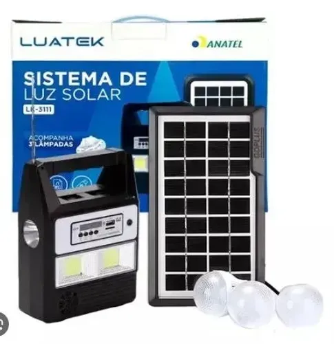 Kit Energia Solar Com Radio Mp3 Carregador Celular Led Luz Camping Placa Solar Lâmpada