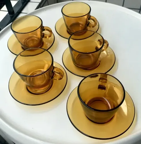 5 Xícaras de Chá Duralex âmbar vintage perfeitas