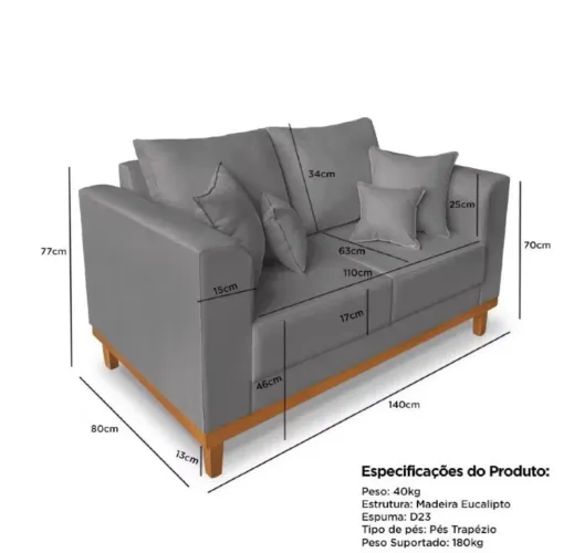Sofá 2 Lugares Cinza Elegante - Conforto e Estilo!