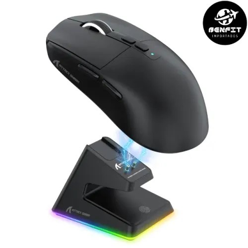 Mouse Attack Shark X6 + Dock Chip Paw 3395 Modo Triplo de Conexão Cores Preto ou Branco