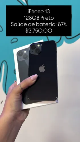 iPhone 13 / 128GB / Preto / Saúde de bateria 87% / Semi Novo com caixa e Acessório
