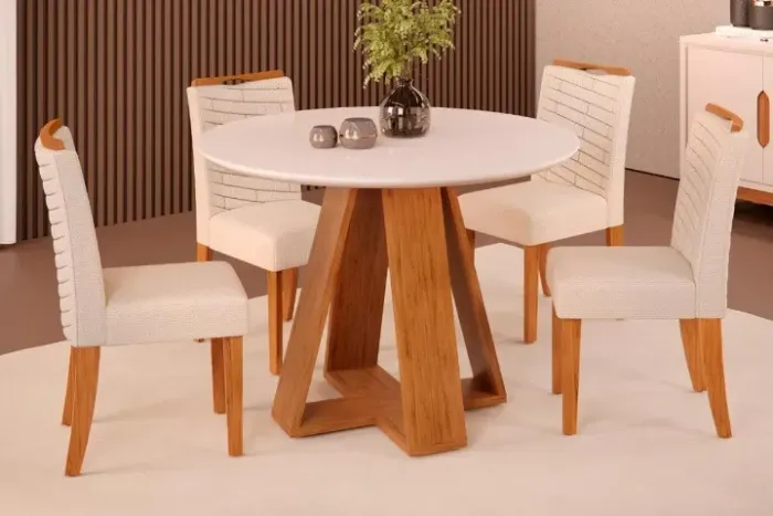 Mesa C/4 Cadeiras 103cm Tampo Madeirado c/ Vidro Retangular Dividimos Em Até 10x Sem Juros