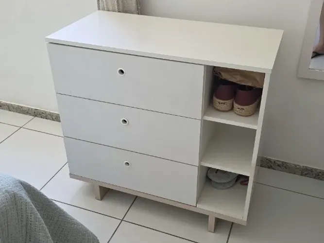 Cômoda Multiuso 3 Gavetas com Nicho Lateral Branca