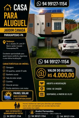CASA PARA ALUGUEL PAINEL SOLAR. JARDIM CANADÁ | PARAUAPEBAS-PA