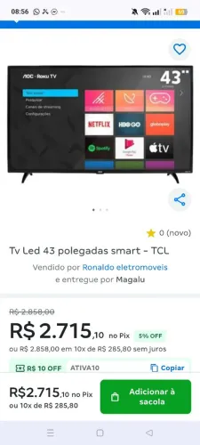 TV smart 43 da TCL nova muito top pra ir hoje 1400