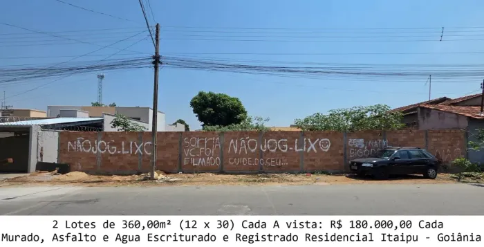 Leia a descrição: 2 Lotes de 360,00m² (Murado, Asfalto e Agua) Residencial  Itaipu