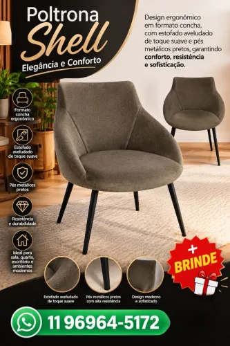 Cadeira Poltrona Shell - Elegância e Conforto + BRINDE