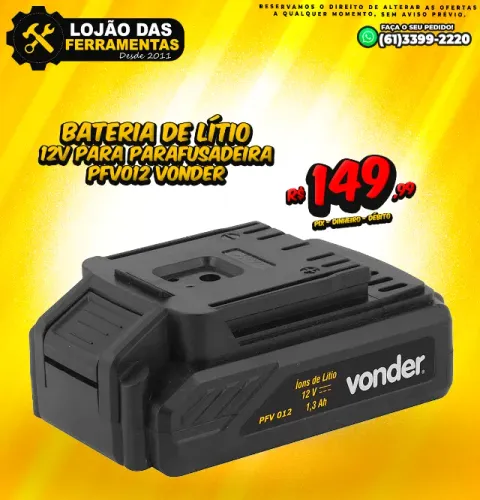 Bateria de Lítio 12V Para Parafusadeira PFV012 Vonder