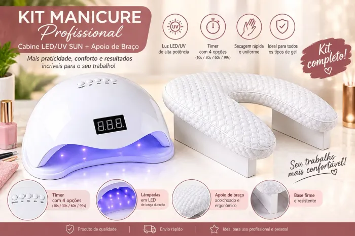 COMBO Cabine LED/UV SUN + Apoio de Braço para Manicure - Kit Completo ?