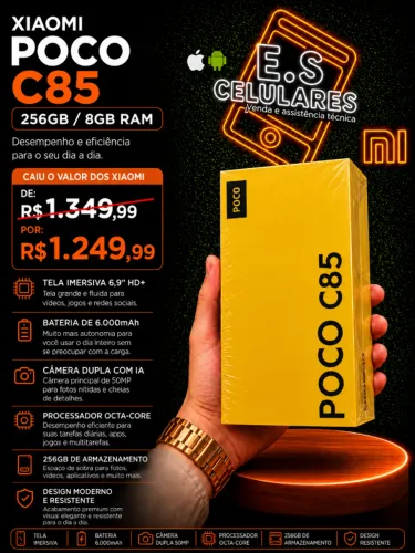 XIAOMI POCO C85 256GB/8GB RAM - TELEFONE CELULAR NOVO COM GARANTIA