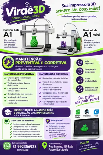 MANUTENÇÃO DE IMPRESSORAS 3D BAMBU LAB E TREINAMENTO PARA UTILIZAÇÃO