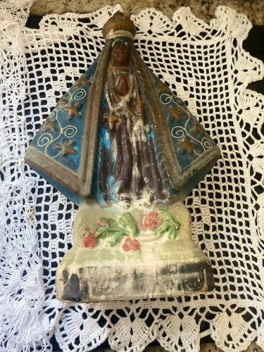 Imagem Antiga Nossa Senhora Aparecida em Gesso - Estilo Rústico Vintage