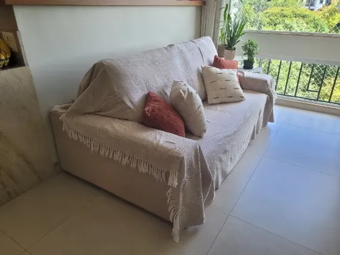 Sofá Retrátil Bege 210cm Casa Barroco | Estrutura Perfeita