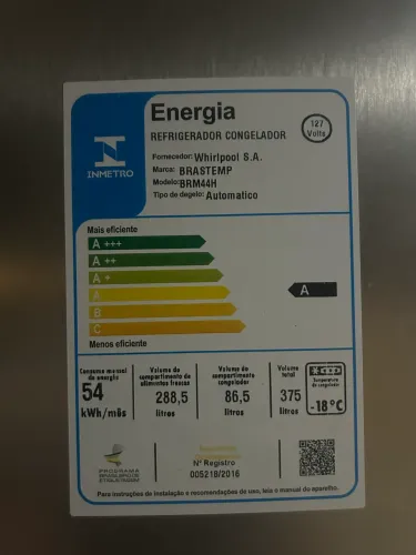 Geladeira SEMINOVA Brastemp Frost Free Duplex 375 litros cor inox 110V