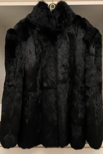 Casaco em pele legítima, elegante, preto TAM. G