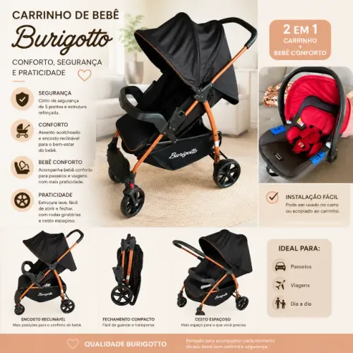 Carrinho + Bebê conforto - Burigotto - Ótimo estado