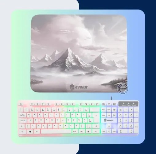 Kit Gamer Evolut Eg55 Starter Branco Rainbow Teclado Mouse Fone Mousepad