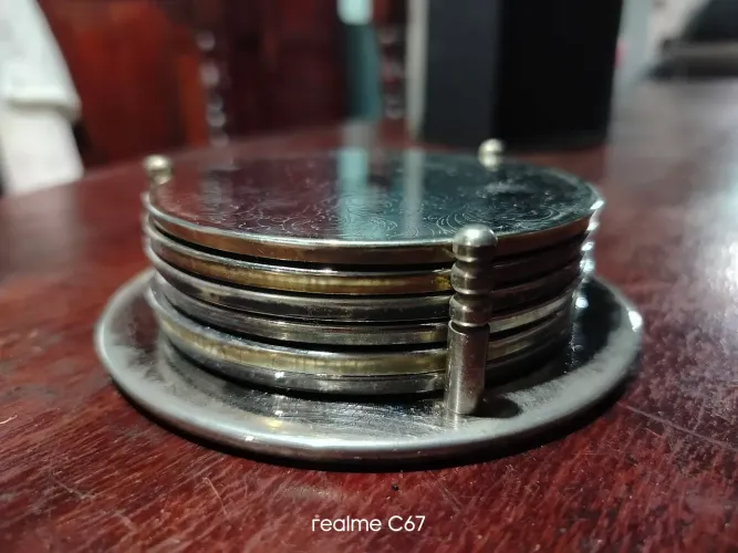 Conjunto porta copos antigo metal prateado7 peças