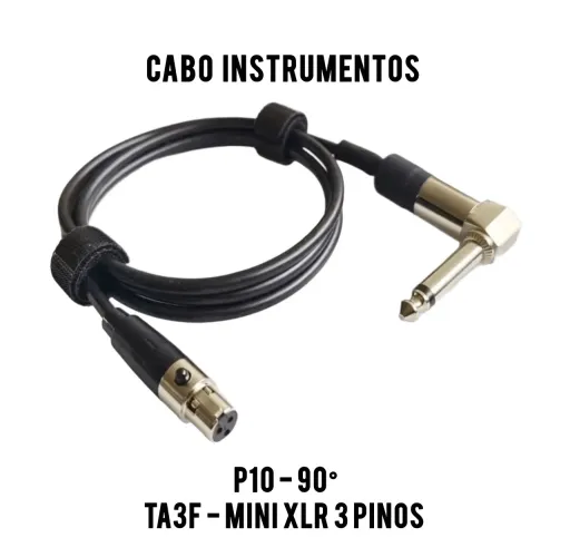 Cabo para Instrumentos P10 90 graus para Transmissor TA3F Mini XLR 3 pinos - 1 metro