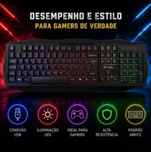 teclado bright gamer luminoso 0464 + mouse gamer anubis v4 kp-v4 knup