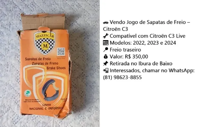 SAPATA DE FREIO CITROEN C3