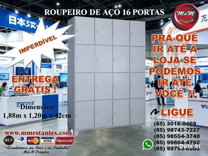 Entrega Grátis - Roupeiro de Aço 16 Portas Cabe Capacete
