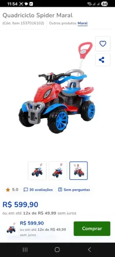 Carrinho De Passeio Infantil Quadriciclo Com Haste E Pedal Spider