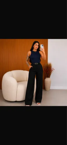 Conjunto calça Alfaiataria ( P, M, G, GG) + Boddy Ribanna , cropeed tamanho único 