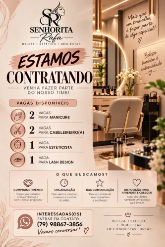 Vagas para Manicure, Cabeleireiro(a), Esteticista e Lash Designer