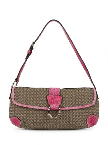 Bolsa Baguette Monograma Marrom e Rosa Pink Croco Y2K Anos 2000 Vintage Barbie