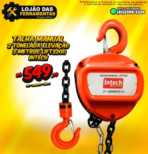 Talha Manual 2 Tonelada Elevação 3 Metros LIFT3200 Intech