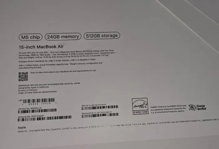 Macbook Air 15 M5 RAM 24Gb SSD 512 GB, Último Modelo, lacrado