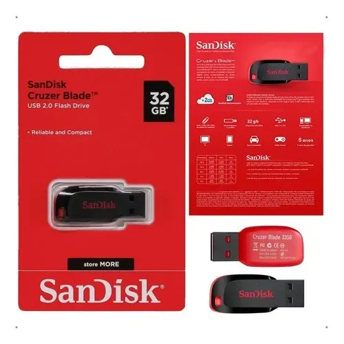 PENDRIVE SANDISK CRUZER BLADE 32GB NOVO